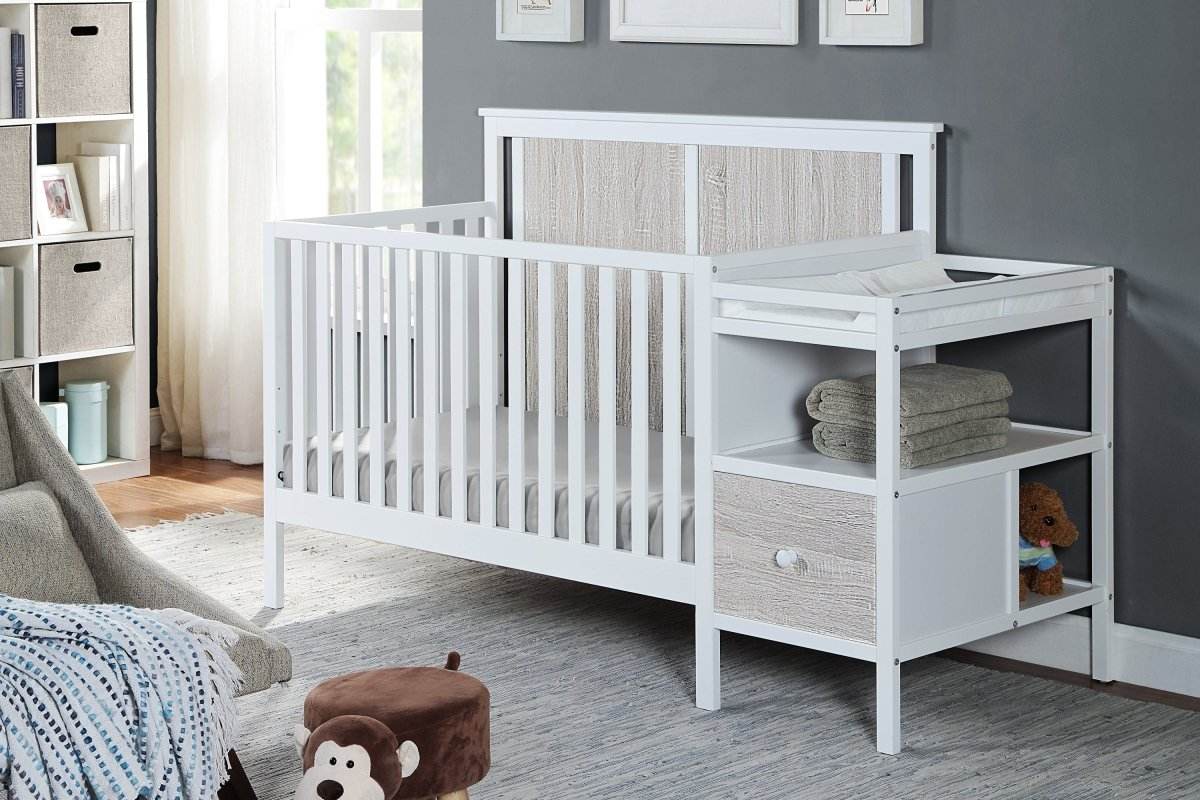 Wooden 4-in-1 Crib and Changer Combo with Shelves - Sleep Galleria