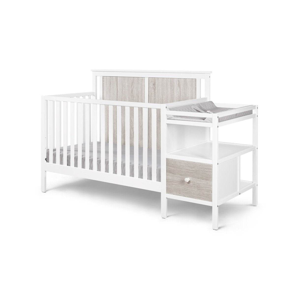Wooden 4-in-1 Crib and Changer Combo with Shelves - Sleep Galleria