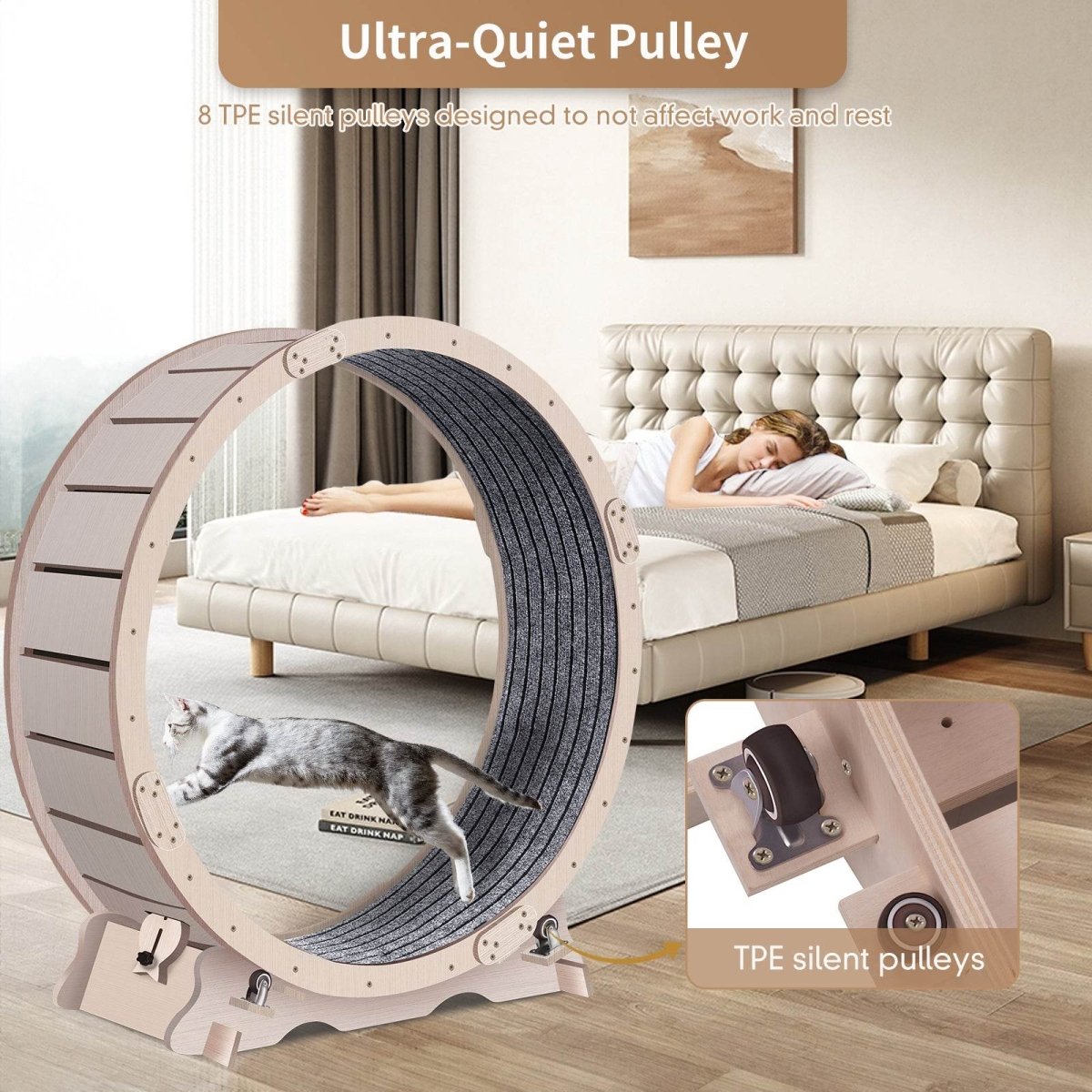 Wooden Silent Indoor Cat Exercise Running Wheel - Serenova - Omega Lifestyles