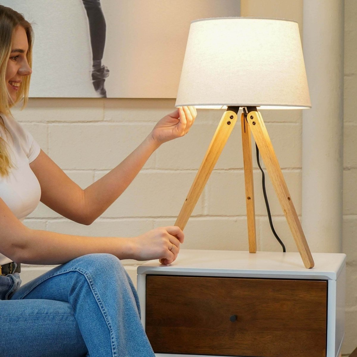 Wooden Tripod Table Lamp With Linen Shade - Sleep Galleria