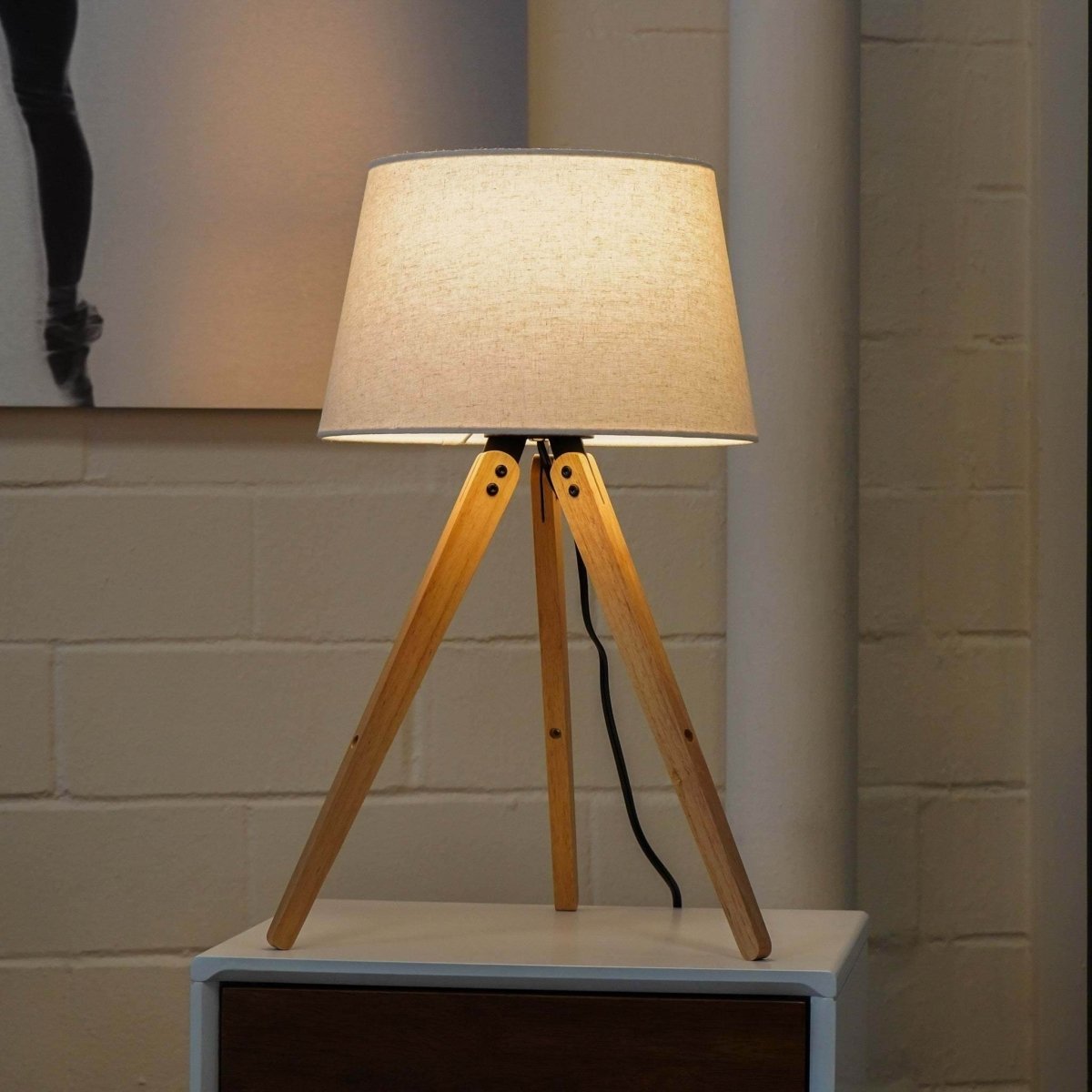 Wooden Tripod Table Lamp With Linen Shade - Sleep Galleria