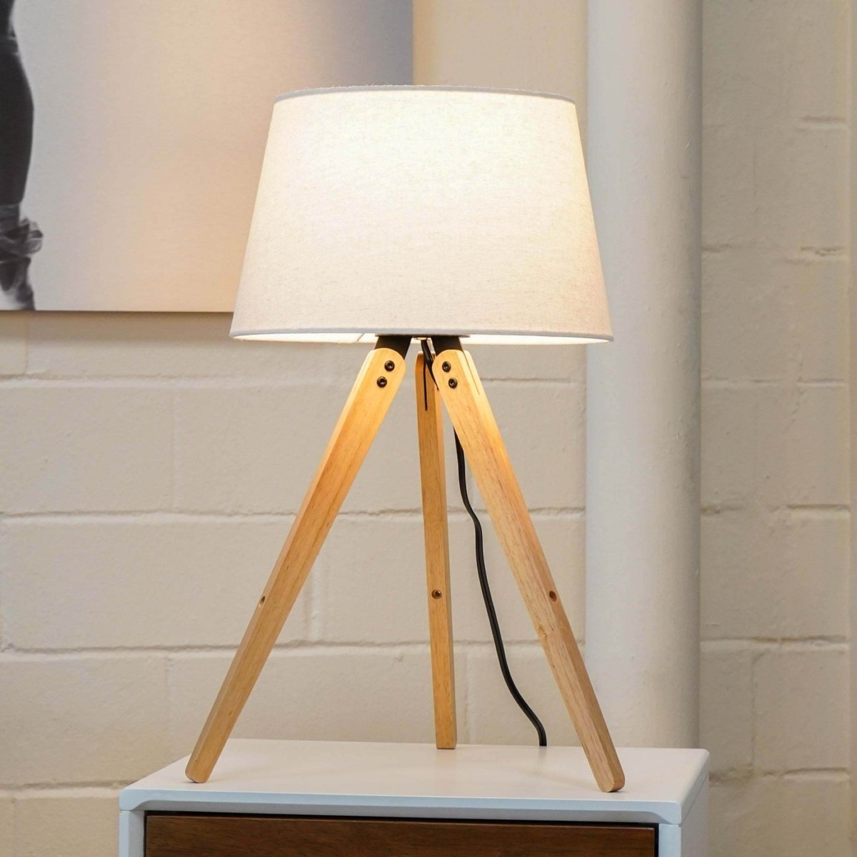 Wooden Tripod Table Lamp With Linen Shade - Sleep Galleria