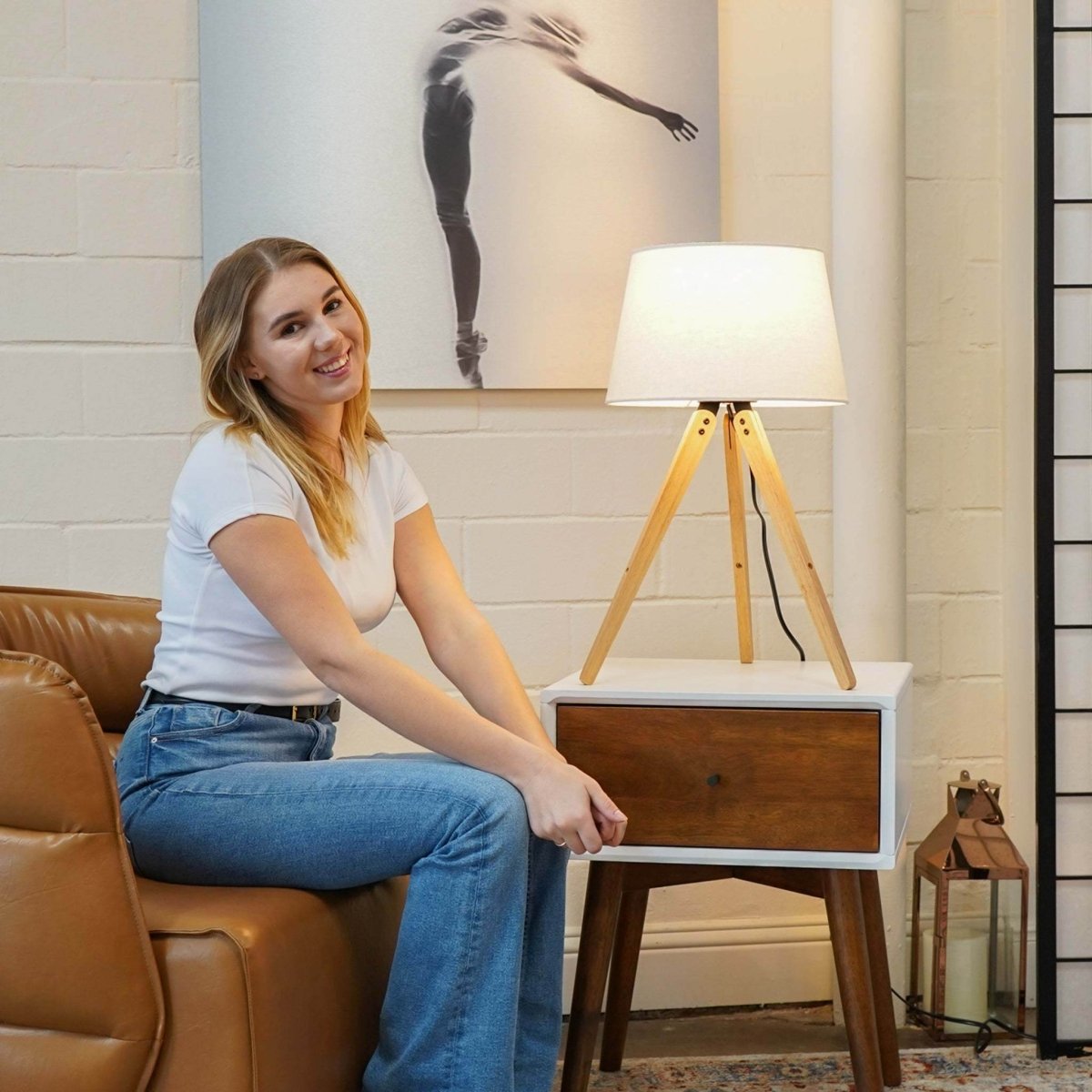 Wooden Tripod Table Lamp With Linen Shade - Sleep Galleria