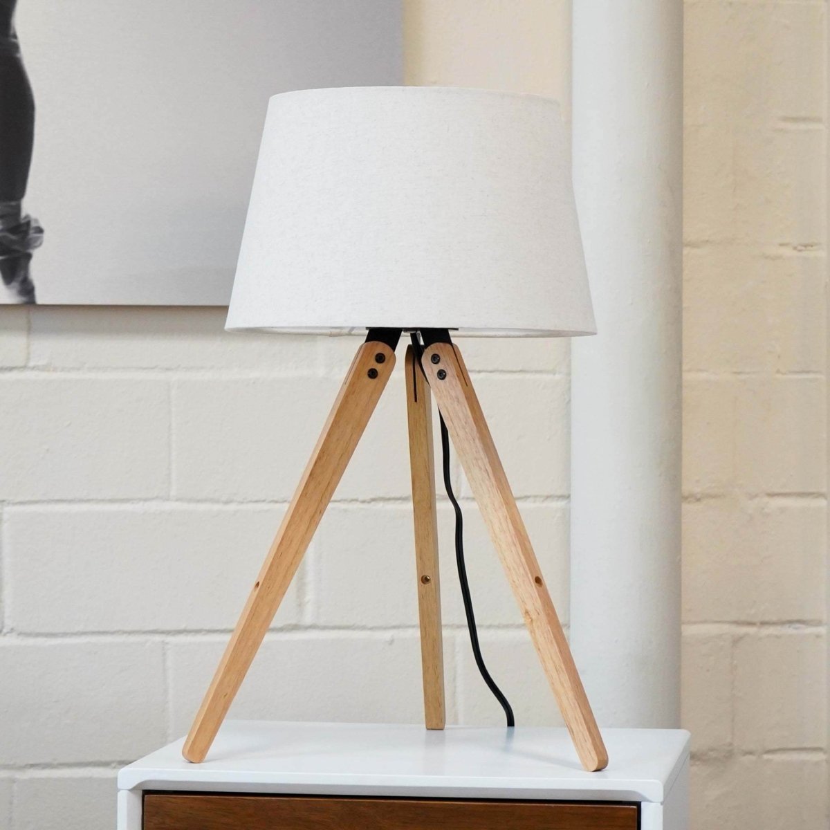 Wooden Tripod Table Lamp With Linen Shade - Sleep Galleria