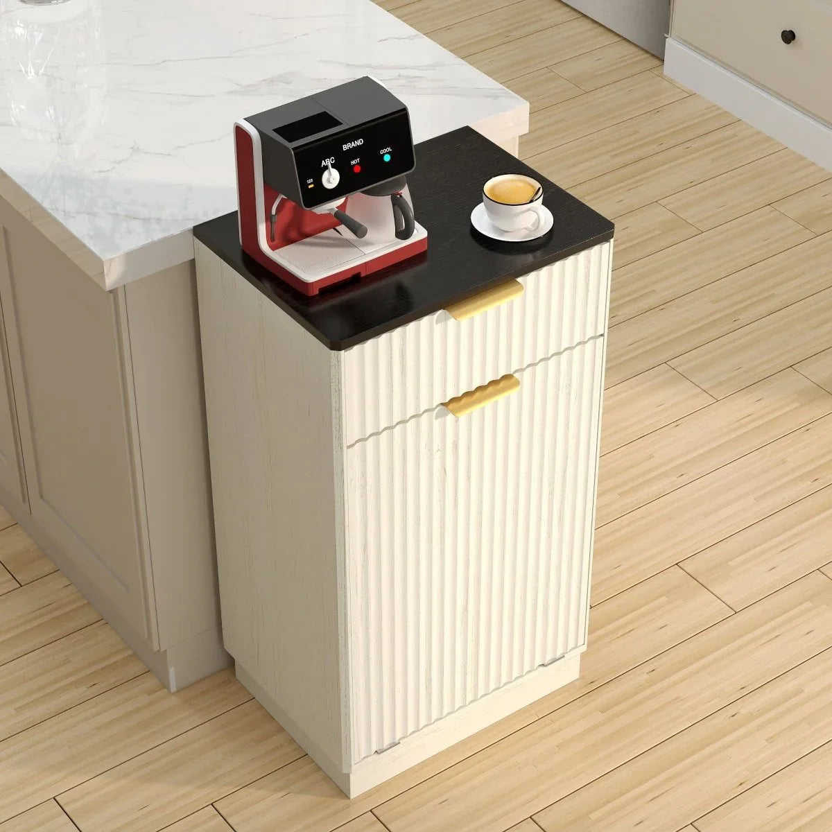 Woodgrain Tilt-Out Trash Can Cabinet With Drawer - Omega Lifestyles