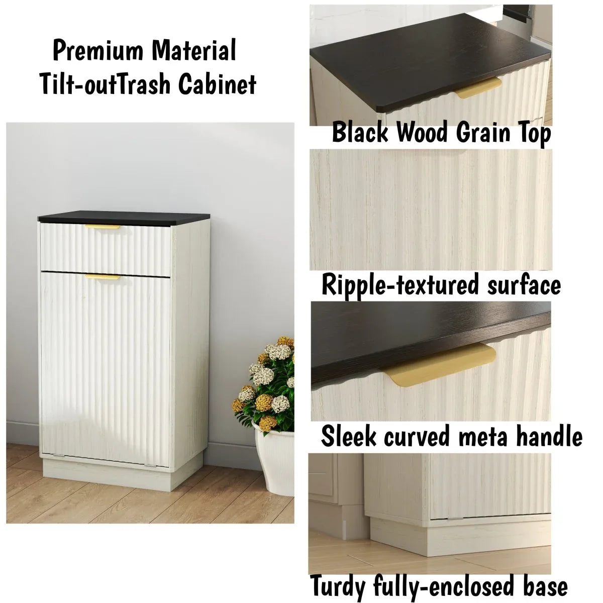 Woodgrain Tilt-Out Trash Can Cabinet With Drawer - Omega Lifestyles