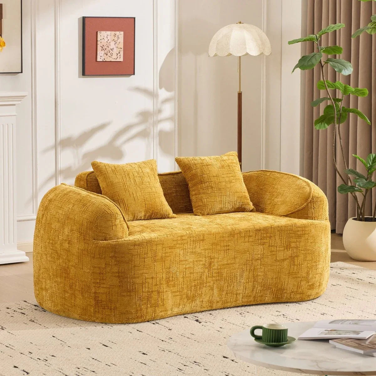 Yellow Chenille Foam Spring Two-Seater Soft Sofa - Omega Lifestyles
