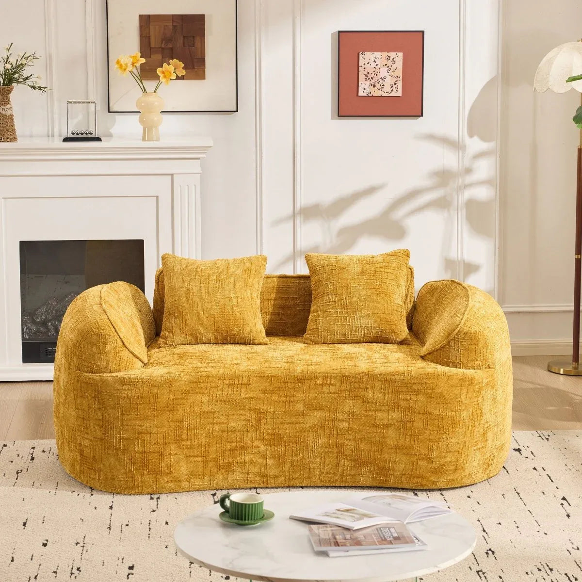 Yellow Chenille Foam Spring Two-Seater Soft Sofa - Omega Lifestyles