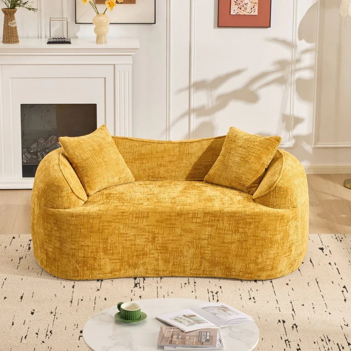 Yellow Chenille Foam Spring Two-Seater Soft Sofa - Omega Lifestyles