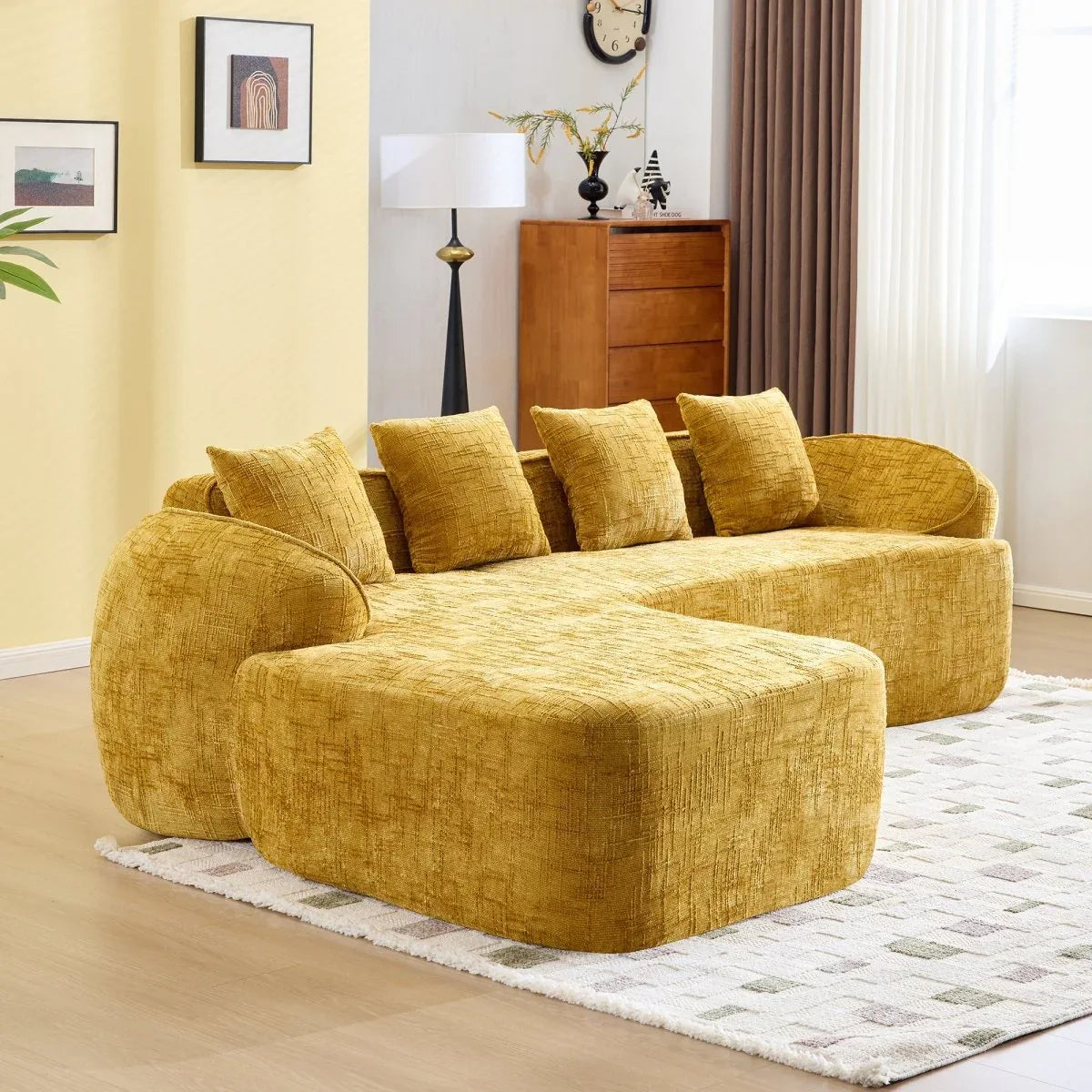 Yellow Chenille L-Shaped Medium-Soft 4-Seat Sofa - Omega Lifestyles