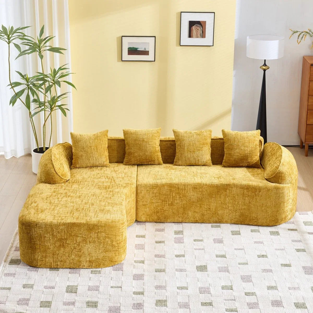 Yellow Chenille L-Shaped Medium-Soft 4-Seat Sofa - Omega Lifestyles