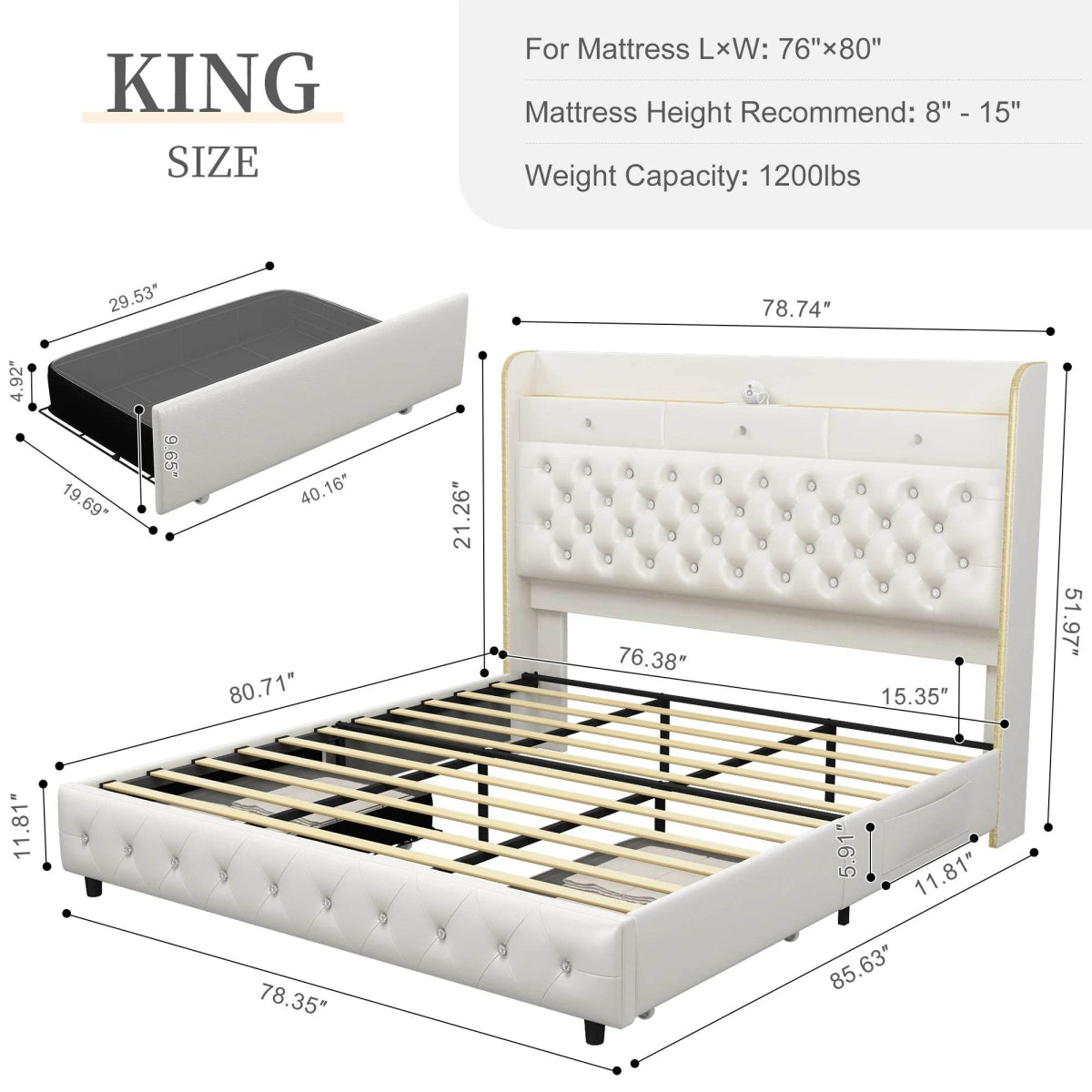 LED Bed Frame with Star Projector and Storage Drawers - Omega Lifestyles