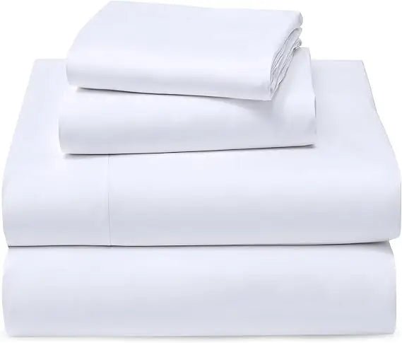 100% Cotton Sheets Queen Size Set, 4 Pieces, Soft & Breathable Percale Weave Bedding, Deep Pocket 16", Hotel Standard, Crisp Co - Omega Lifestyles