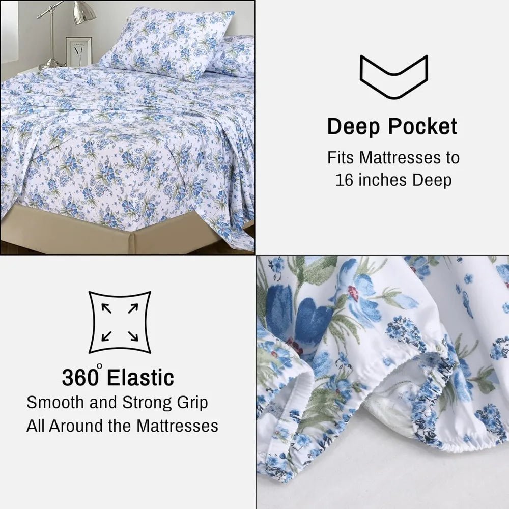 100% Cotton Sheets Queen Size Set, 4 Pieces, Soft & Breathable Percale Weave Bedding, Deep Pocket 16", Hotel Standard, Crisp Co - Omega Lifestyles