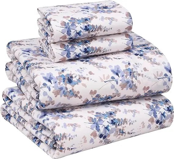 100% Cotton Sheets Queen Size Set, 4 Pieces, Soft & Breathable Percale Weave Bedding, Deep Pocket 16", Hotel Standard, Crisp Co - Omega Lifestyles