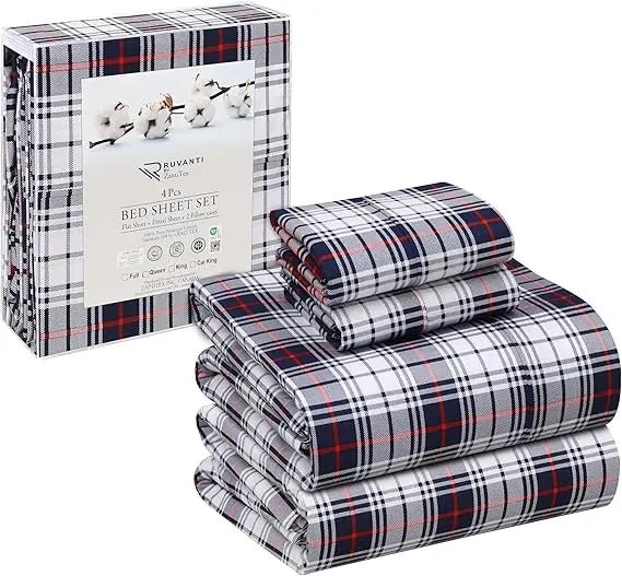 100% Cotton Sheets Queen Size Set, 4 Pieces, Soft & Breathable Percale Weave Bedding, Deep Pocket 16", Hotel Standard, Crisp Co - Omega Lifestyles