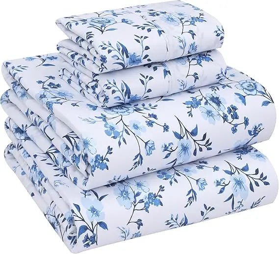 100% Cotton Sheets Queen Size Set, 4 Pieces, Soft & Breathable Percale Weave Bedding, Deep Pocket 16", Hotel Standard, Crisp Co - Omega Lifestyles