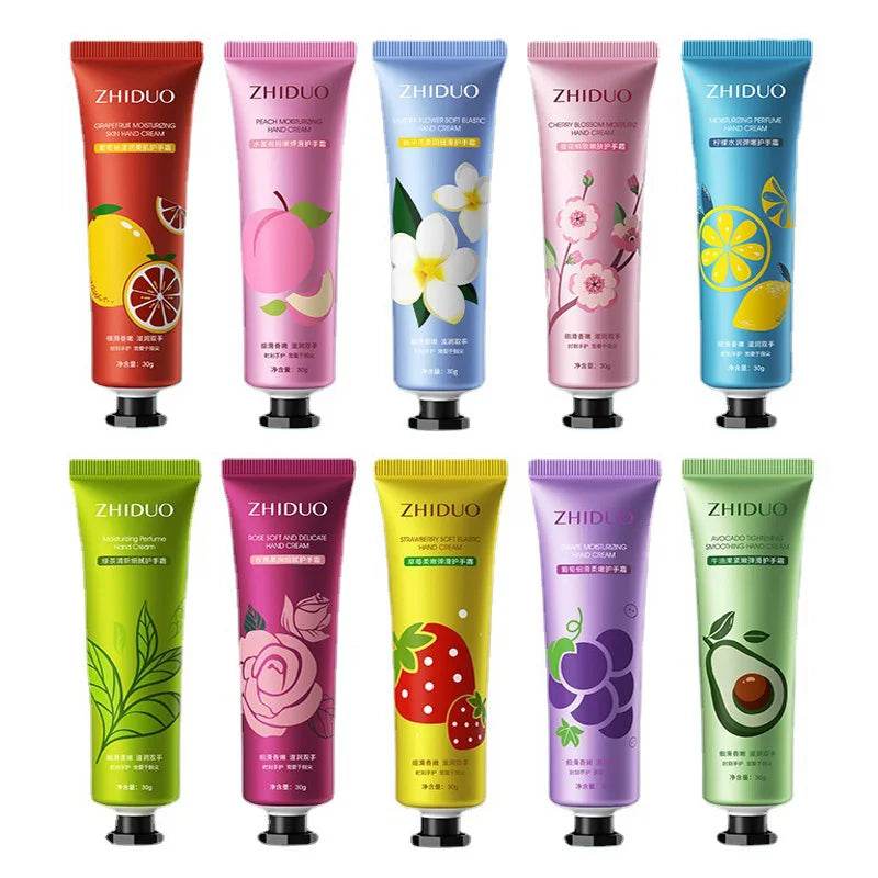 10pcs Fruit and Flower Fragrance Hand Cream Moisturizing Refreshing Nourishing Improving Roughness Hands Skin Care Products - Sleep Galleria
