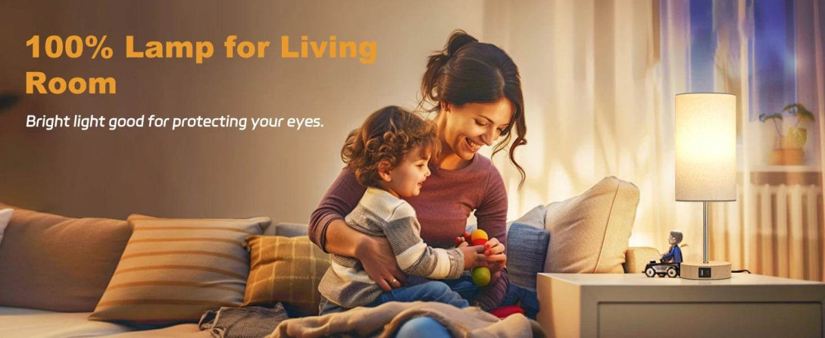 2 Pack 14 Inch Small Table Lamp for Bedroom, 3 Way Dimmable, Touch Control, Dual Charging Ports, 3000K Soft Warm (2 LED Bulb) - Omega Lifestyles