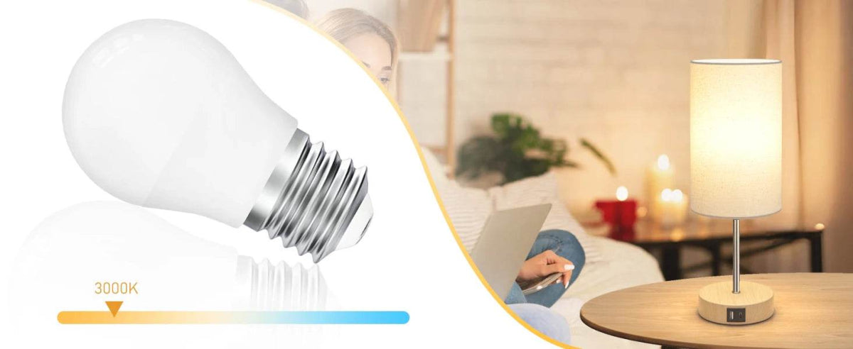 2 Pack 14 Inch Small Table Lamp for Bedroom, 3 Way Dimmable, Touch Control, Dual Charging Ports, 3000K Soft Warm (2 LED Bulb) - Omega Lifestyles