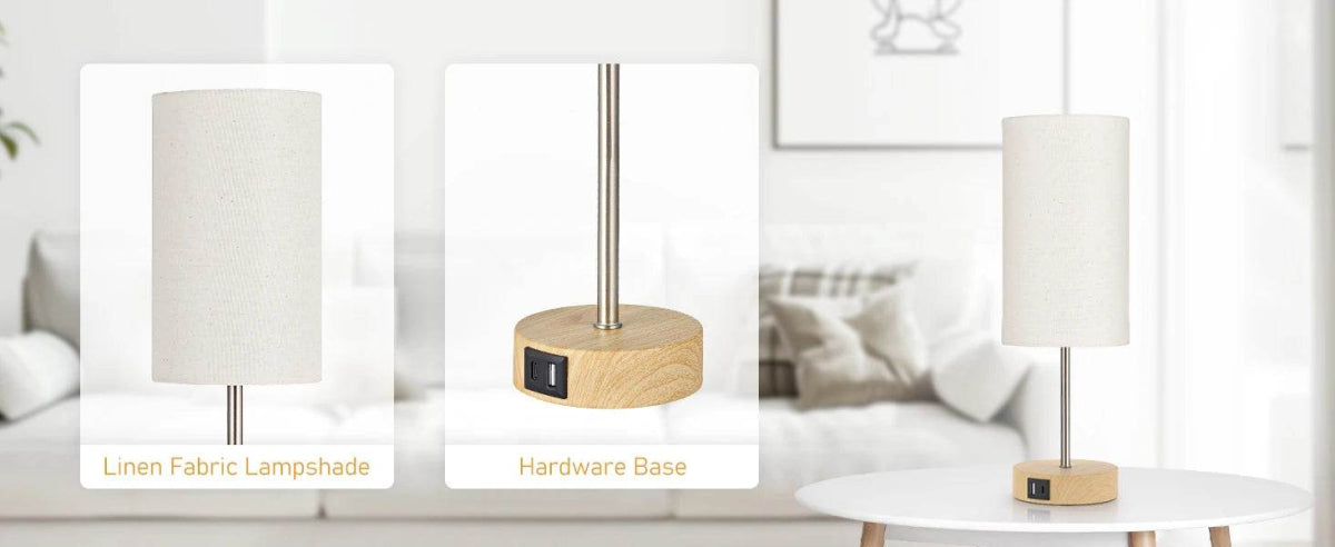 2 Pack 14 Inch Small Table Lamp for Bedroom, 3 Way Dimmable, Touch Control, Dual Charging Ports, 3000K Soft Warm (2 LED Bulb) - Omega Lifestyles