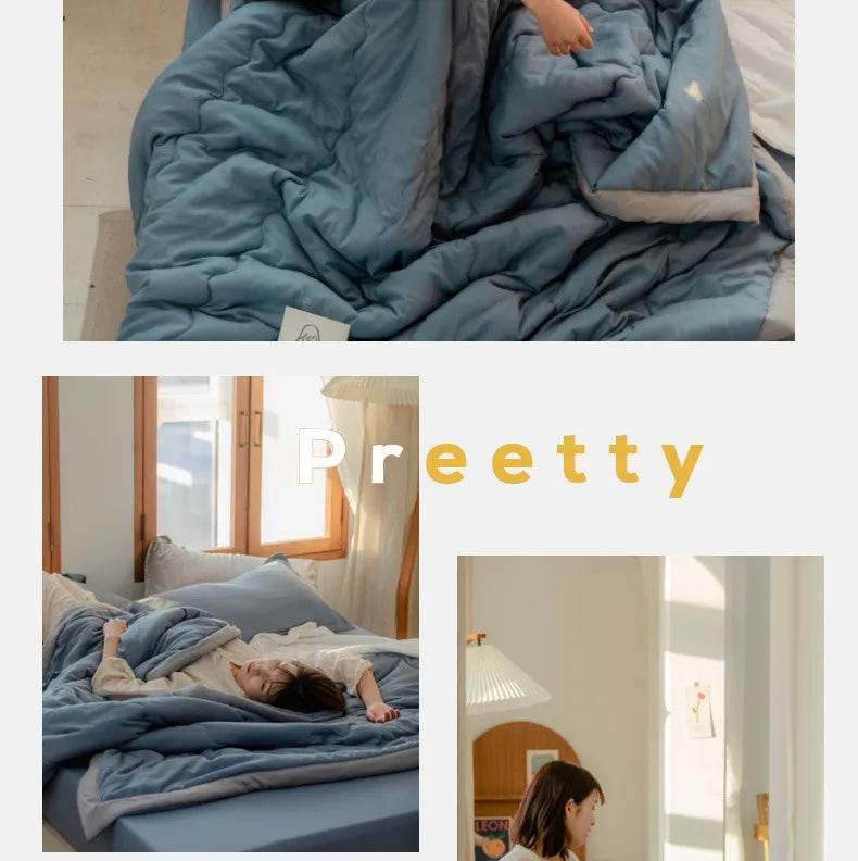 2025 new Japanese polyester cotton quilted summer quilt skin-friendly washable light luxury style solid color lightweight - Sleep Galleria