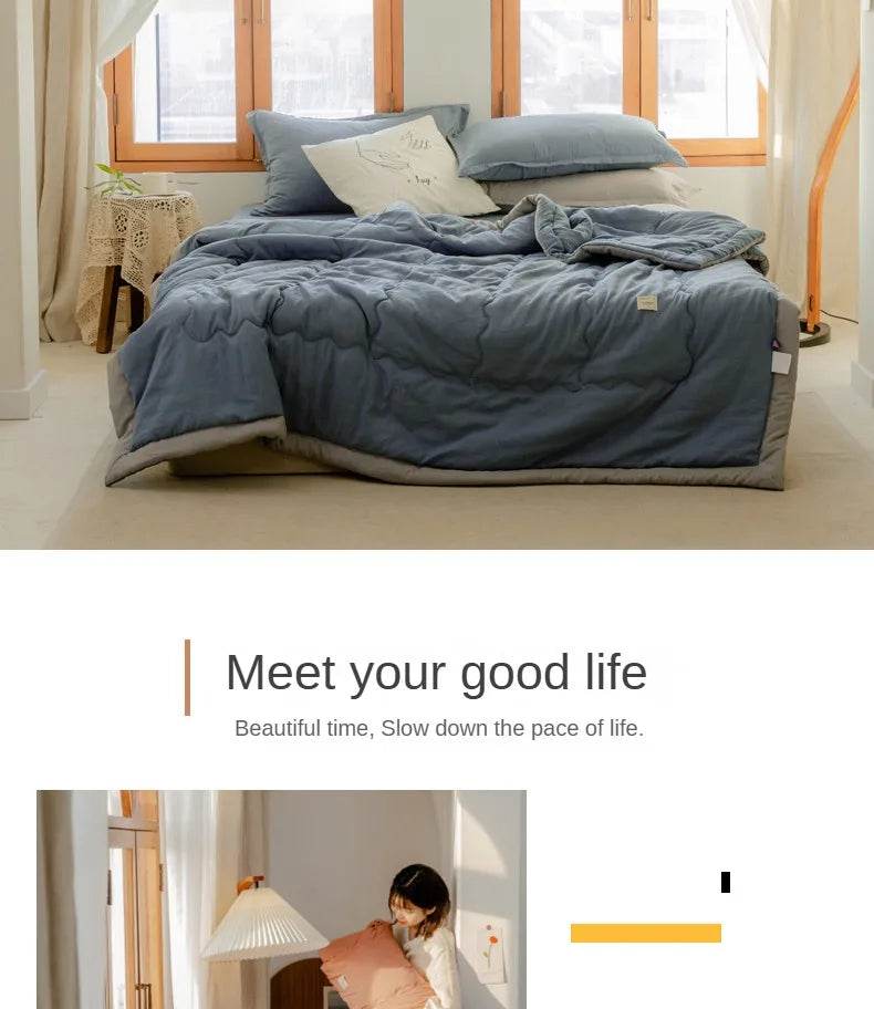 2025 new Japanese polyester cotton quilted summer quilt skin-friendly washable light luxury style solid color lightweight - Sleep Galleria