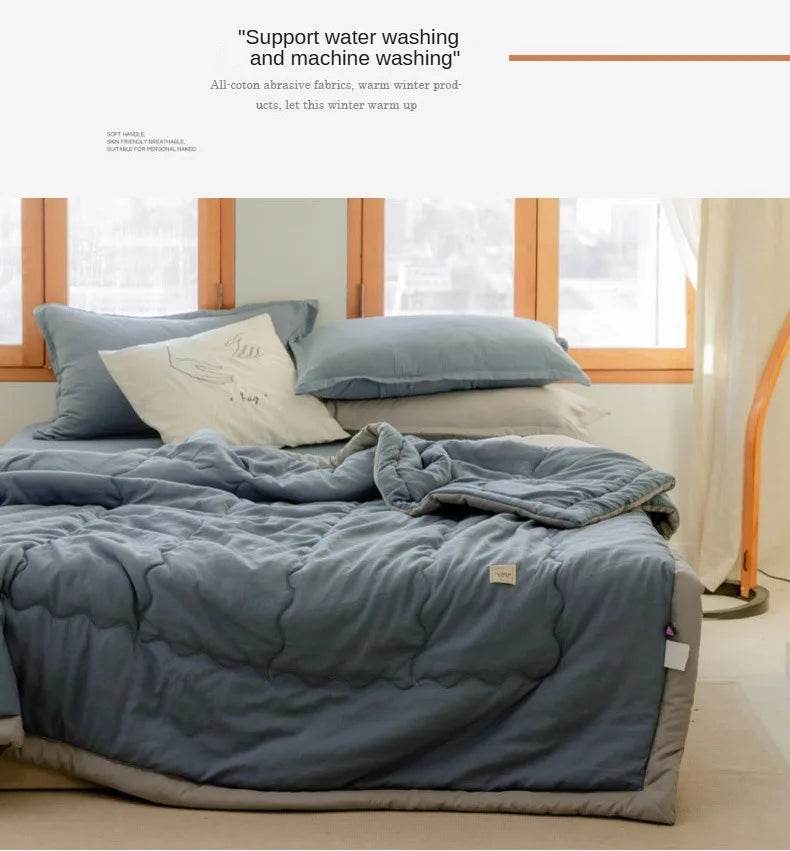 2025 new Japanese polyester cotton quilted summer quilt skin-friendly washable light luxury style solid color lightweight - Sleep Galleria