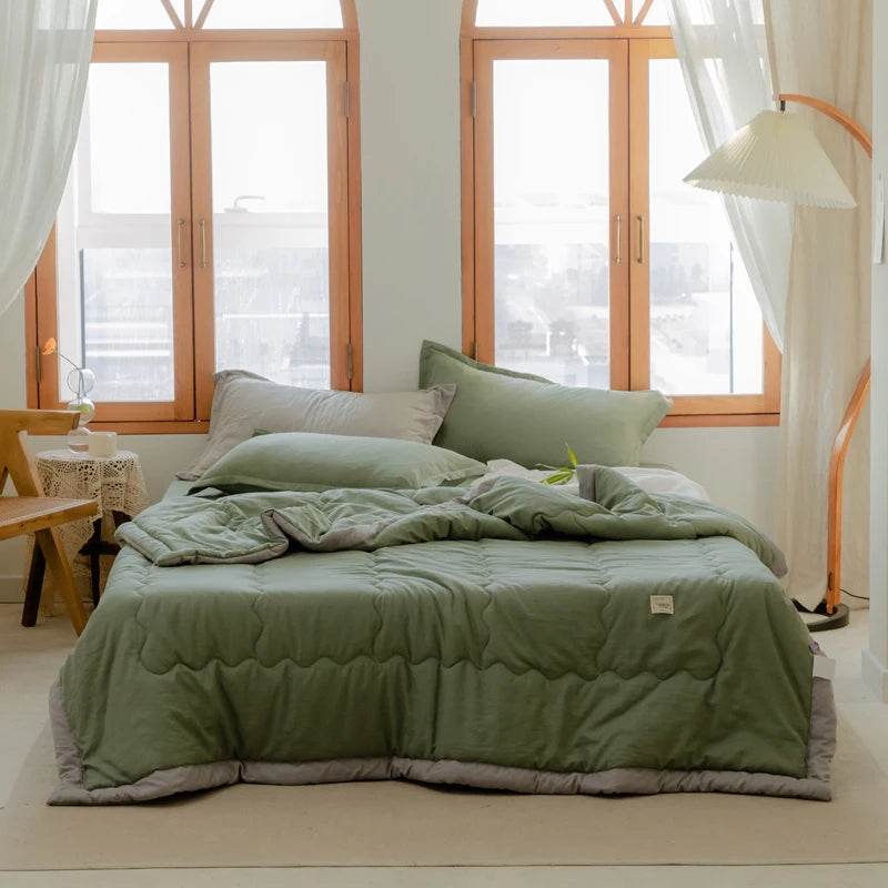 2025 new Japanese polyester cotton quilted summer quilt skin-friendly washable light luxury style solid color lightweight - Sleep Galleria