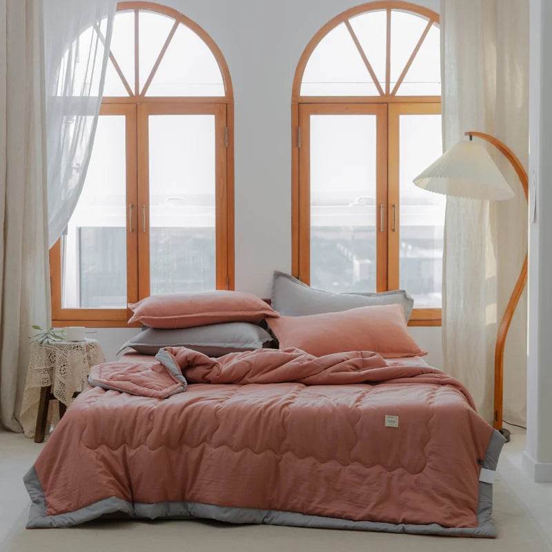 2025 new Japanese polyester cotton quilted summer quilt skin-friendly washable light luxury style solid color lightweight - Sleep Galleria