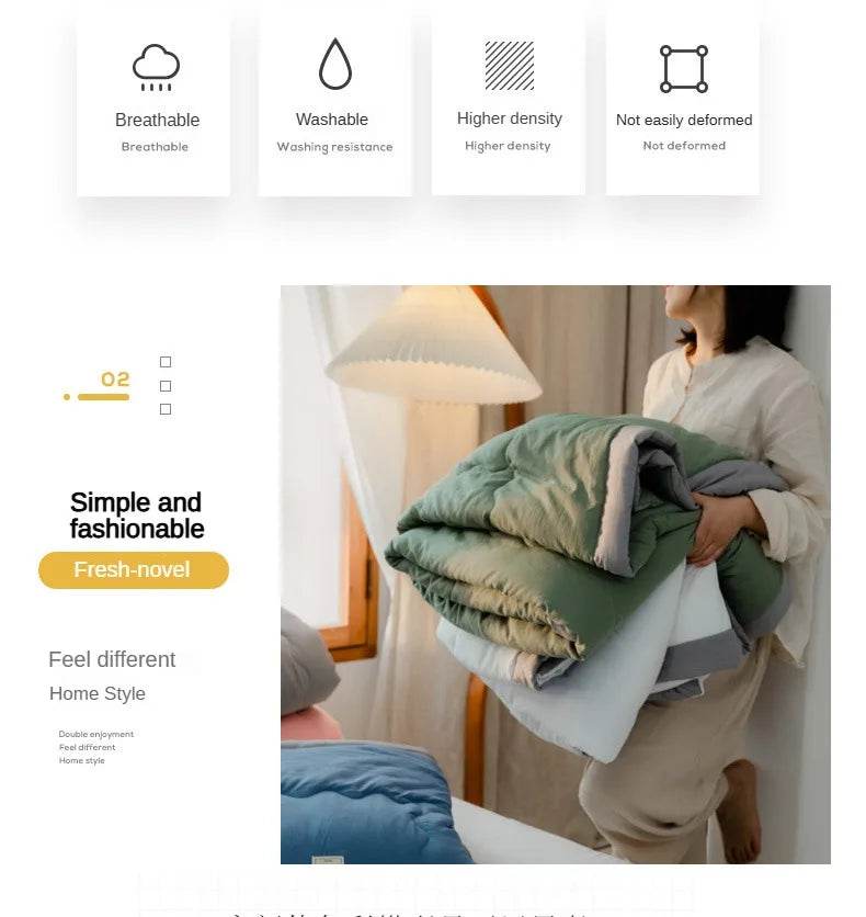 2025 new Japanese polyester cotton quilted summer quilt skin-friendly washable light luxury style solid color lightweight - Sleep Galleria