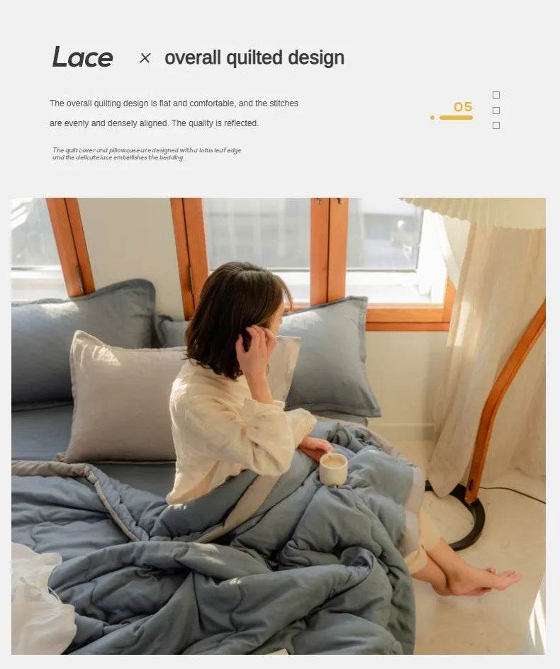 2025 new Japanese polyester cotton quilted summer quilt skin-friendly washable light luxury style solid color lightweight - Sleep Galleria