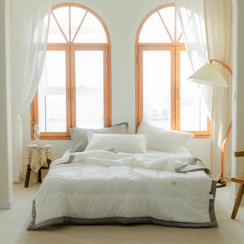 2025 new Japanese polyester cotton quilted summer quilt skin-friendly washable light luxury style solid color lightweight - Sleep Galleria