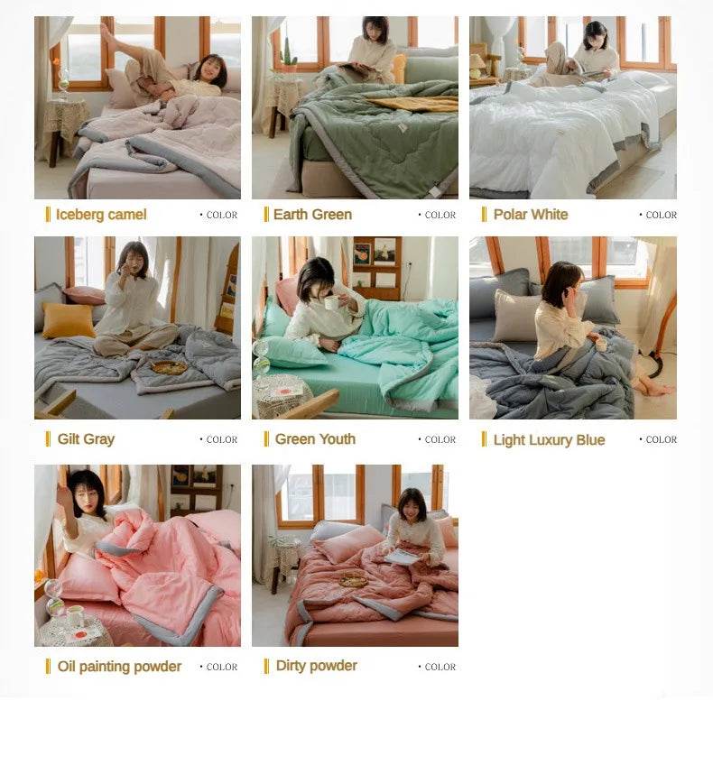 2025 new Japanese polyester cotton quilted summer quilt skin-friendly washable light luxury style solid color lightweight - Sleep Galleria