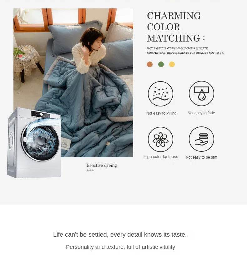 2025 new Japanese polyester cotton quilted summer quilt skin-friendly washable light luxury style solid color lightweight - Sleep Galleria