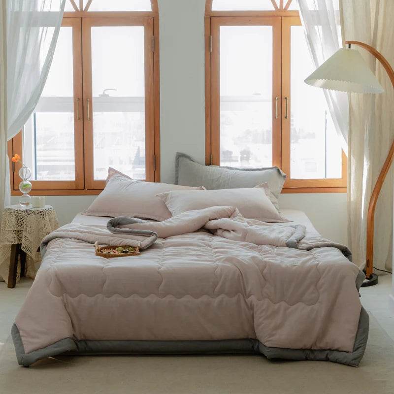 2025 new Japanese polyester cotton quilted summer quilt skin-friendly washable light luxury style solid color lightweight - Sleep Galleria