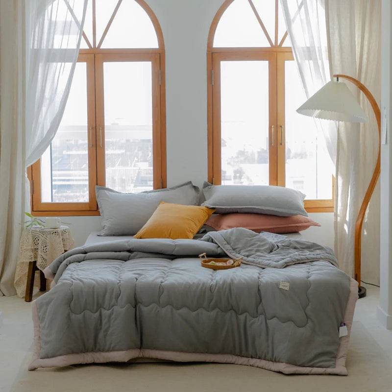 2025 new Japanese polyester cotton quilted summer quilt skin-friendly washable light luxury style solid color lightweight - Sleep Galleria