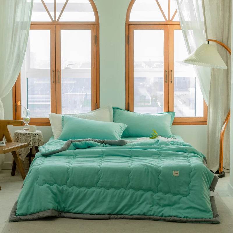 2025 new Japanese polyester cotton quilted summer quilt skin-friendly washable light luxury style solid color lightweight - Sleep Galleria