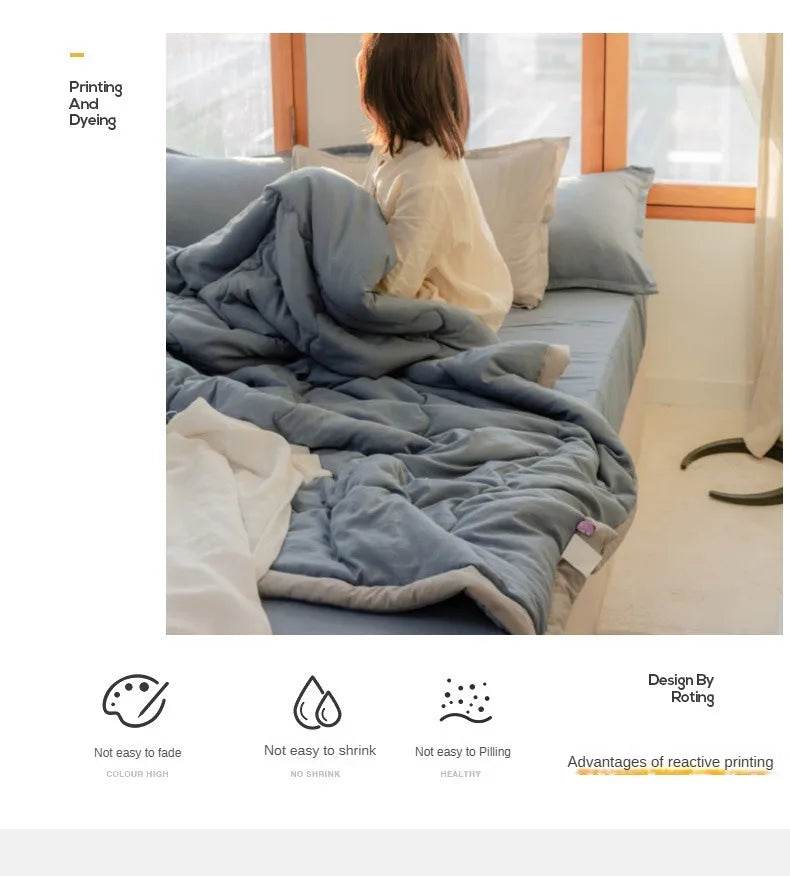 2025 new Japanese polyester cotton quilted summer quilt skin-friendly washable light luxury style solid color lightweight - Sleep Galleria