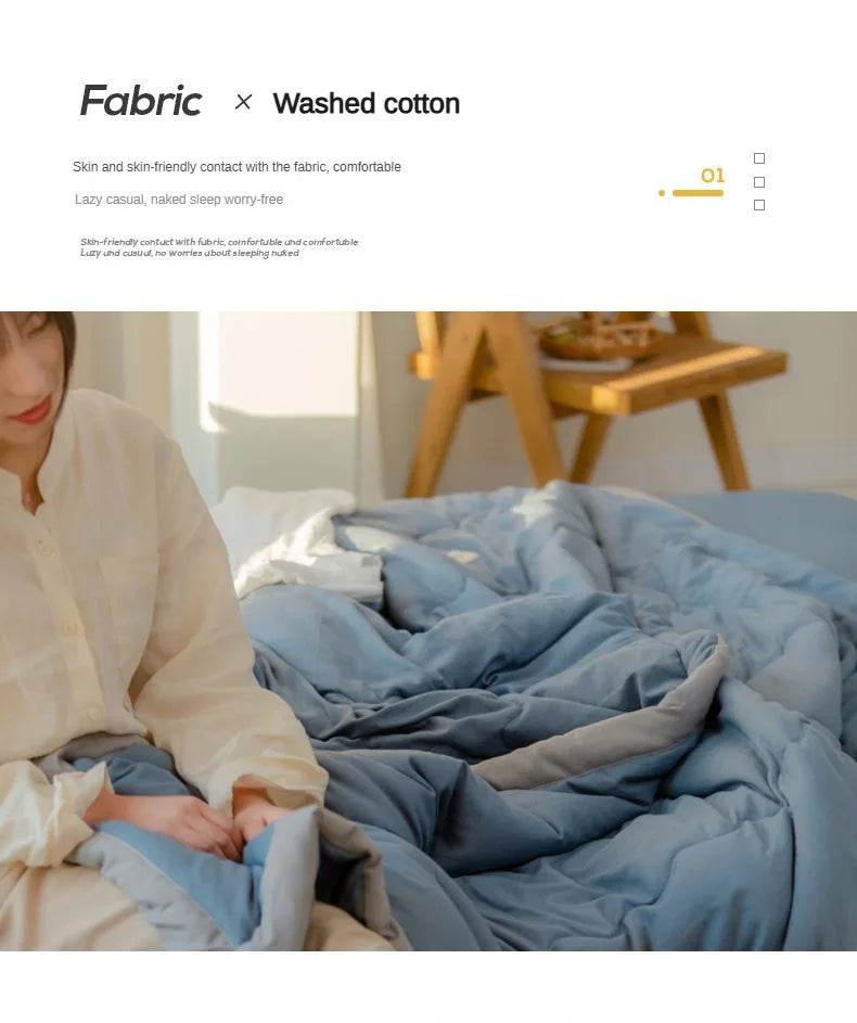 2025 new Japanese polyester cotton quilted summer quilt skin-friendly washable light luxury style solid color lightweight - Sleep Galleria
