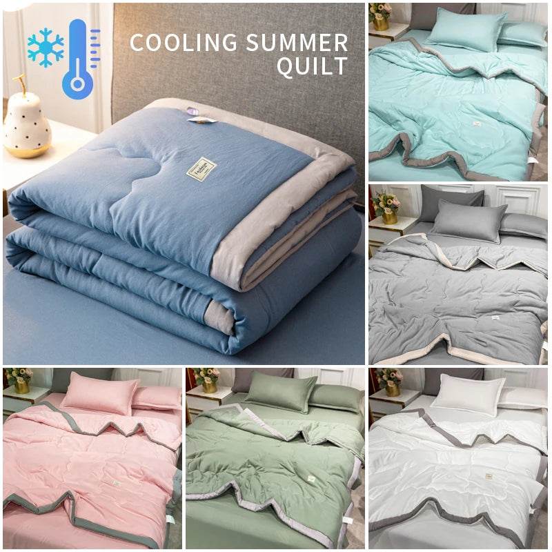 2025 new Japanese polyester cotton quilted summer quilt skin-friendly washable light luxury style solid color lightweight - Sleep Galleria