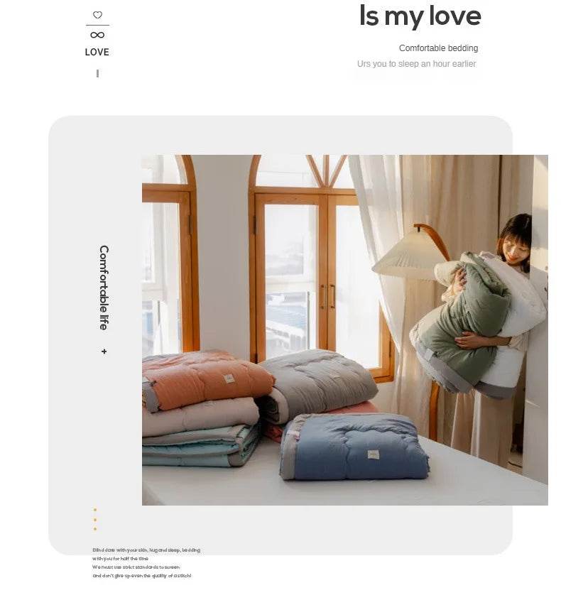 2025 new Japanese polyester cotton quilted summer quilt skin-friendly washable light luxury style solid color lightweight - Sleep Galleria