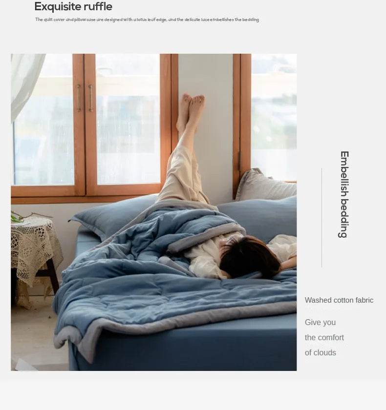 2025 new Japanese polyester cotton quilted summer quilt skin-friendly washable light luxury style solid color lightweight - Sleep Galleria