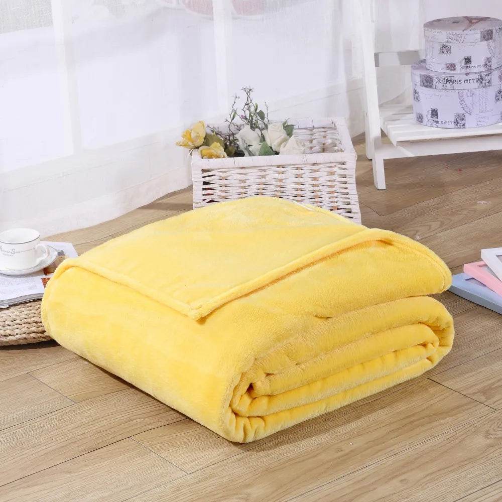 230GSM Coral Fleece Flannel Blankets For Beds Solid Blue Pink Soft Warm Thin Bedspread Sofa Cover Faux Fur Plaid Blanket - Sleep Galleria
