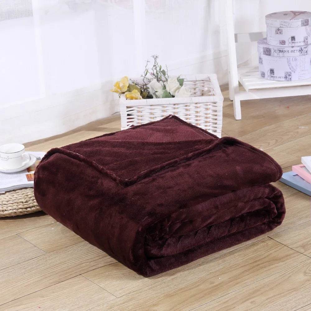 230GSM Coral Fleece Flannel Blankets For Beds Solid Blue Pink Soft Warm Thin Bedspread Sofa Cover Faux Fur Plaid Blanket - Sleep Galleria