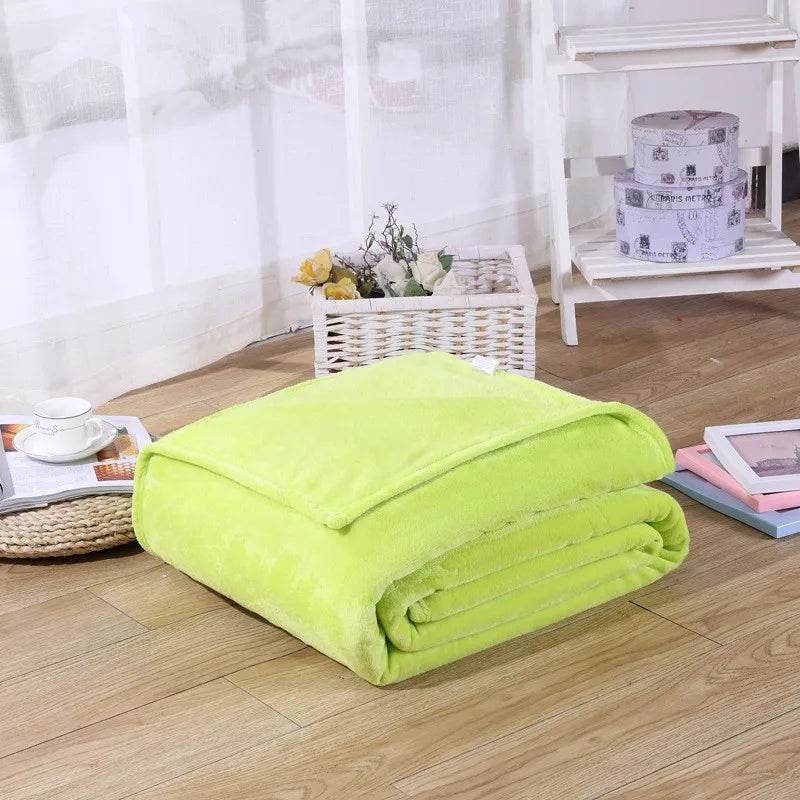230GSM Coral Fleece Flannel Blankets For Beds Solid Blue Pink Soft Warm Thin Bedspread Sofa Cover Faux Fur Plaid Blanket - Sleep Galleria