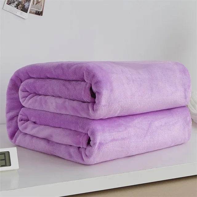 230GSM Coral Fleece Flannel Blankets For Beds Solid Blue Pink Soft Warm Thin Bedspread Sofa Cover Faux Fur Plaid Blanket - Sleep Galleria