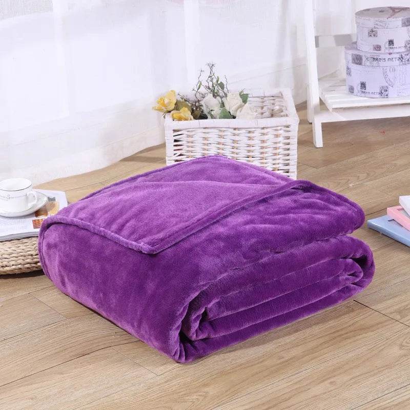 230GSM Coral Fleece Flannel Blankets For Beds Solid Blue Pink Soft Warm Thin Bedspread Sofa Cover Faux Fur Plaid Blanket - Sleep Galleria