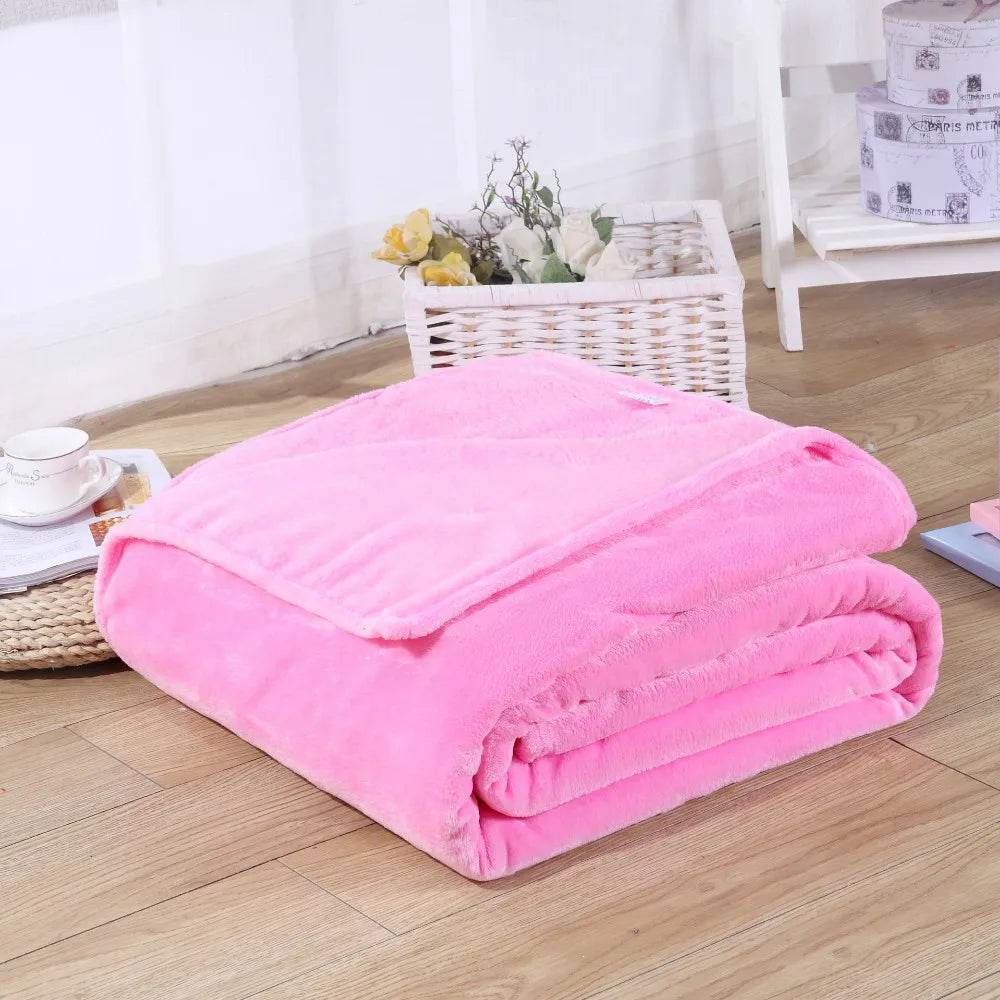 230GSM Coral Fleece Flannel Blankets For Beds Solid Blue Pink Soft Warm Thin Bedspread Sofa Cover Faux Fur Plaid Blanket - Sleep Galleria