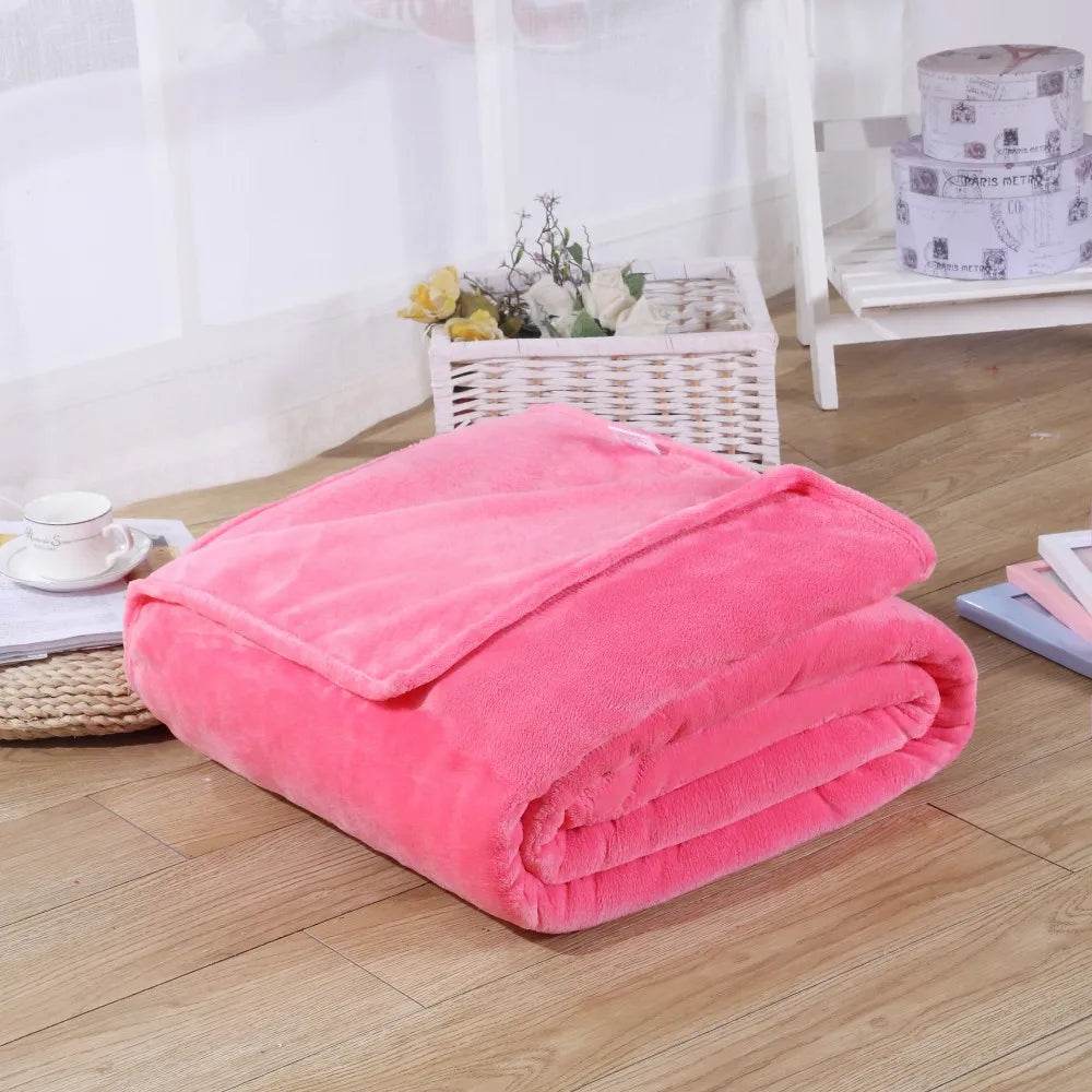 230GSM Coral Fleece Flannel Blankets For Beds Solid Blue Pink Soft Warm Thin Bedspread Sofa Cover Faux Fur Plaid Blanket - Sleep Galleria